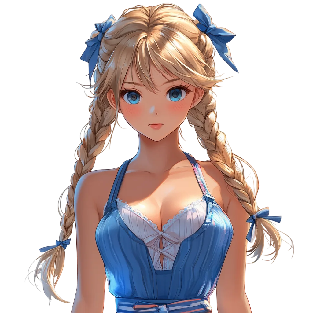 Blonde Anime Girl In Blue Outfit PNG
