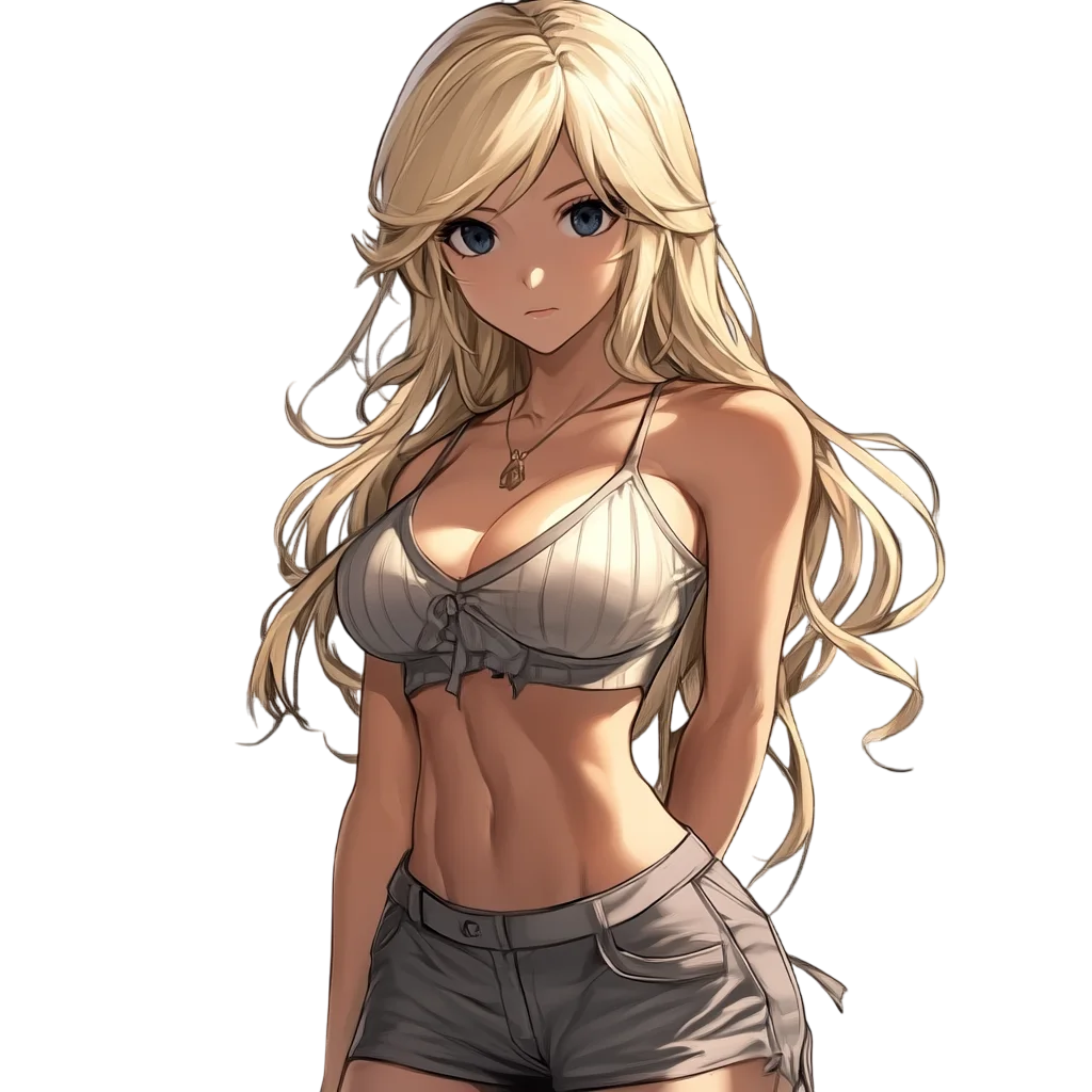 Blonde Anime Girl In Casual Wear PNG