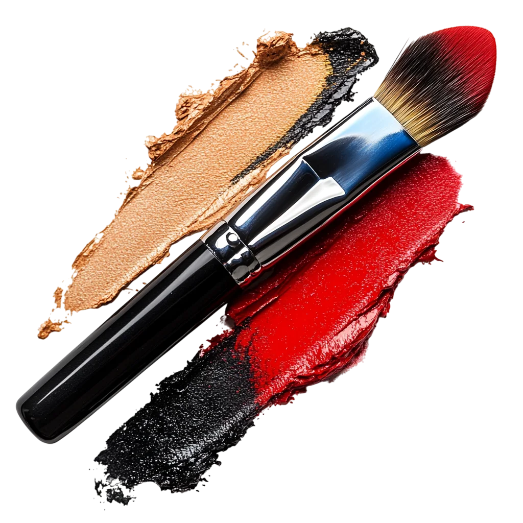 Makeup Brushes And Lipstick Smears PNG