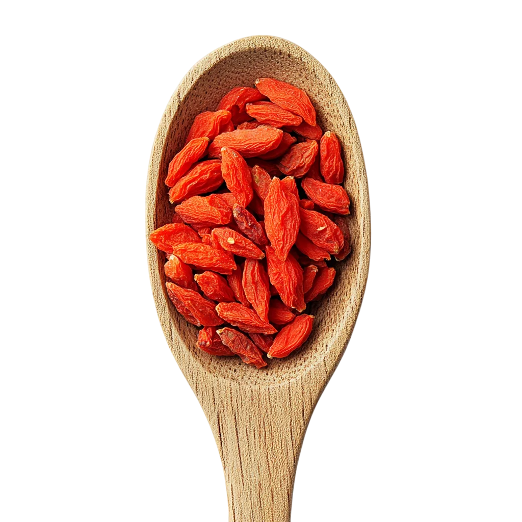 Fresh Dried Goji Berries Wooden Spoon PNG
