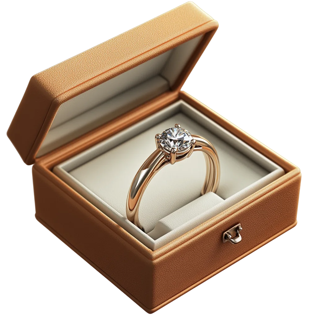 Luxury Diamond Engagement Ring Wooden Box PNG