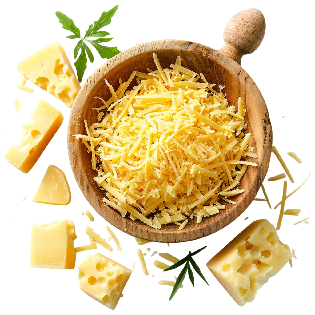 Fresh Grated Cheese Scattered Around Bowl PNG