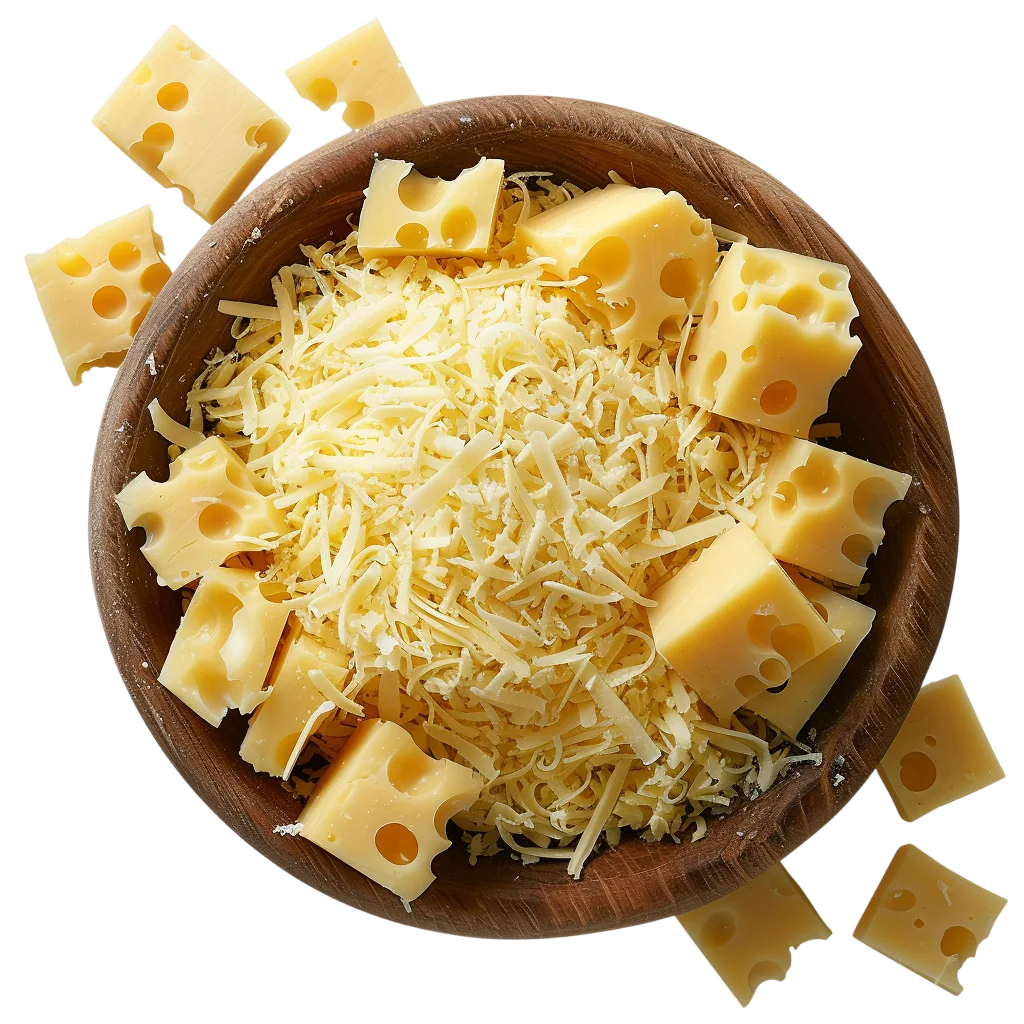 Fresh Grated Cheese In Wooden Bowl PNG