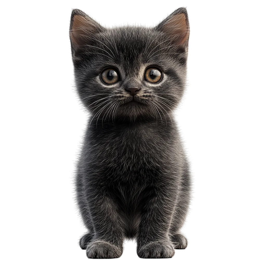Cute Dark Grey Kitten Sitting Side View PNG