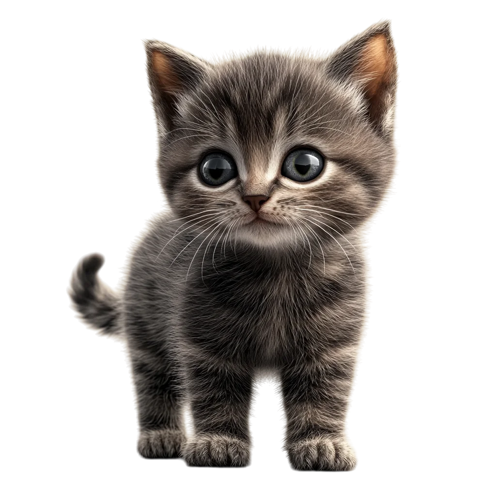 Cute Dark Grey Kitten Sitting Front View PNG