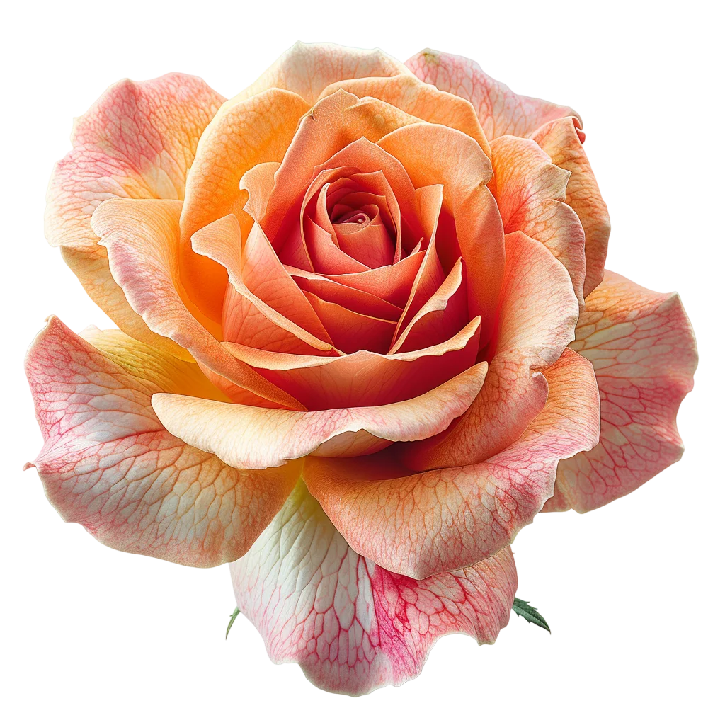 Peach and Orange Rose with Pink Veined Petals - Free PNG