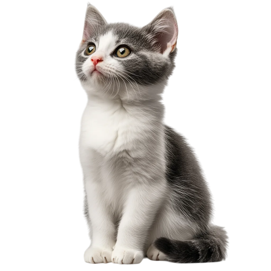 Cute Gray And White Kitten Sitting Free PNG