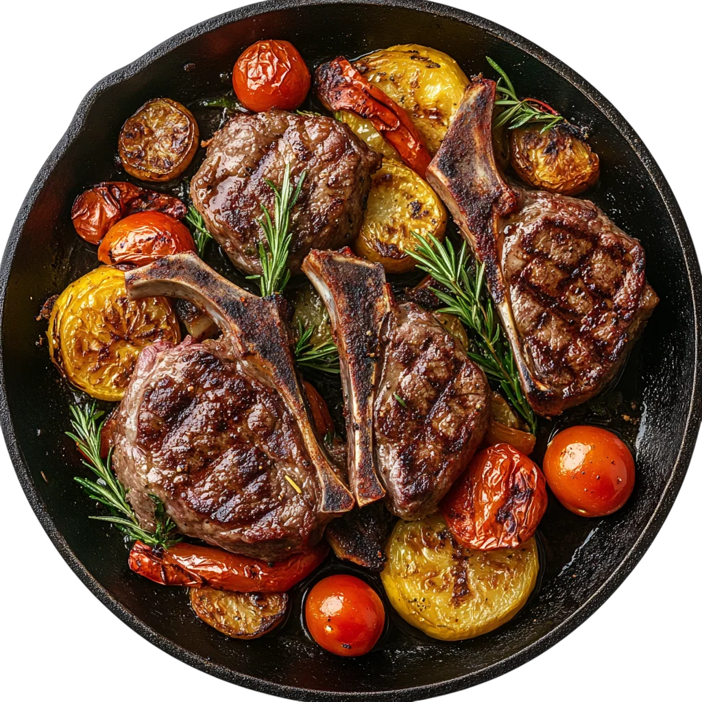 Grilled Meat Steak And Vegetables Pan PNG