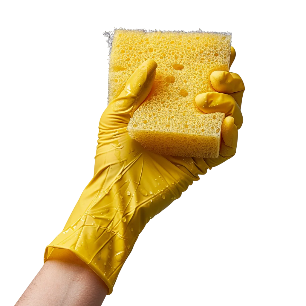 Yellow Cleaning Glove Holding Sponge PNG