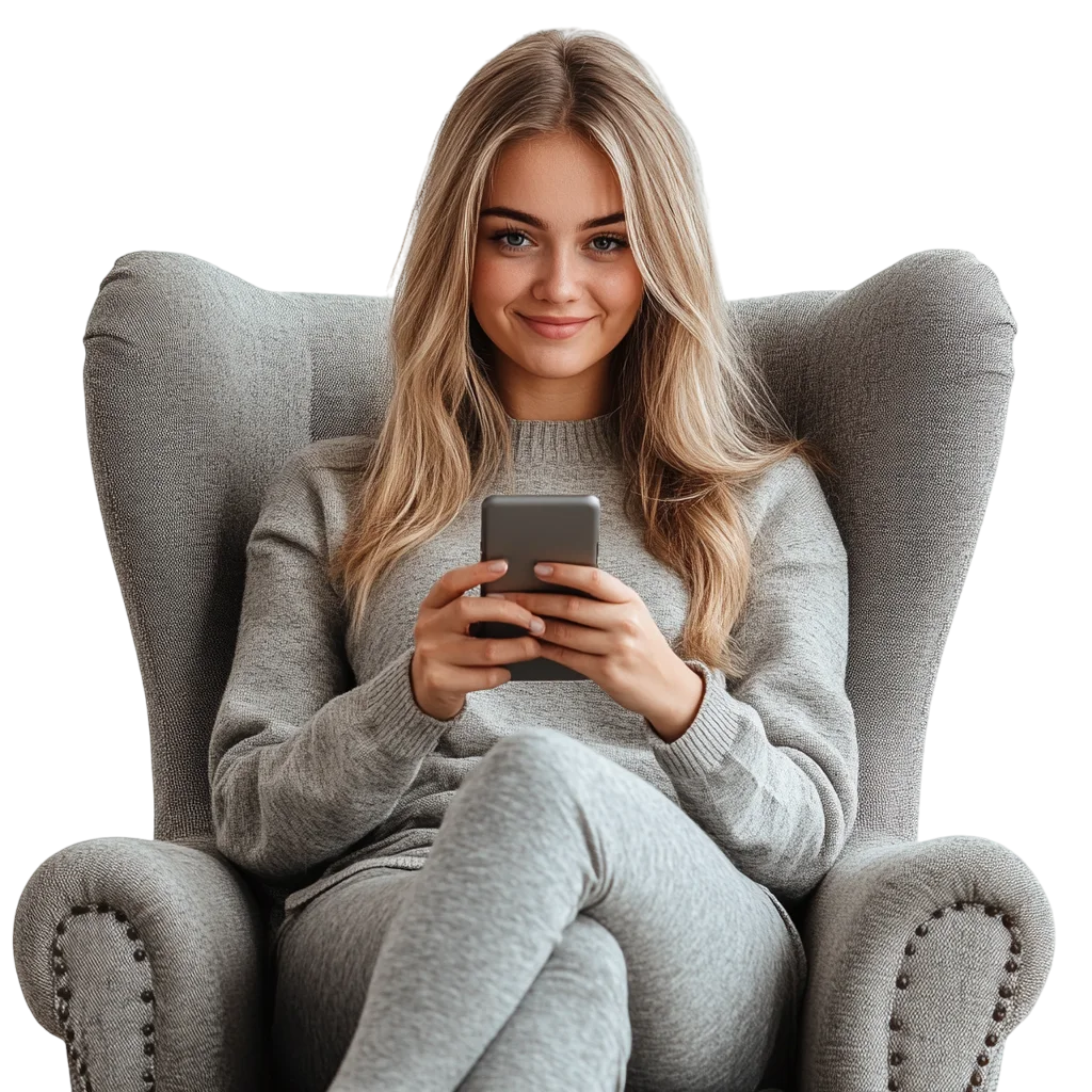 Smiling Woman Sitting On Armchair Free PNG