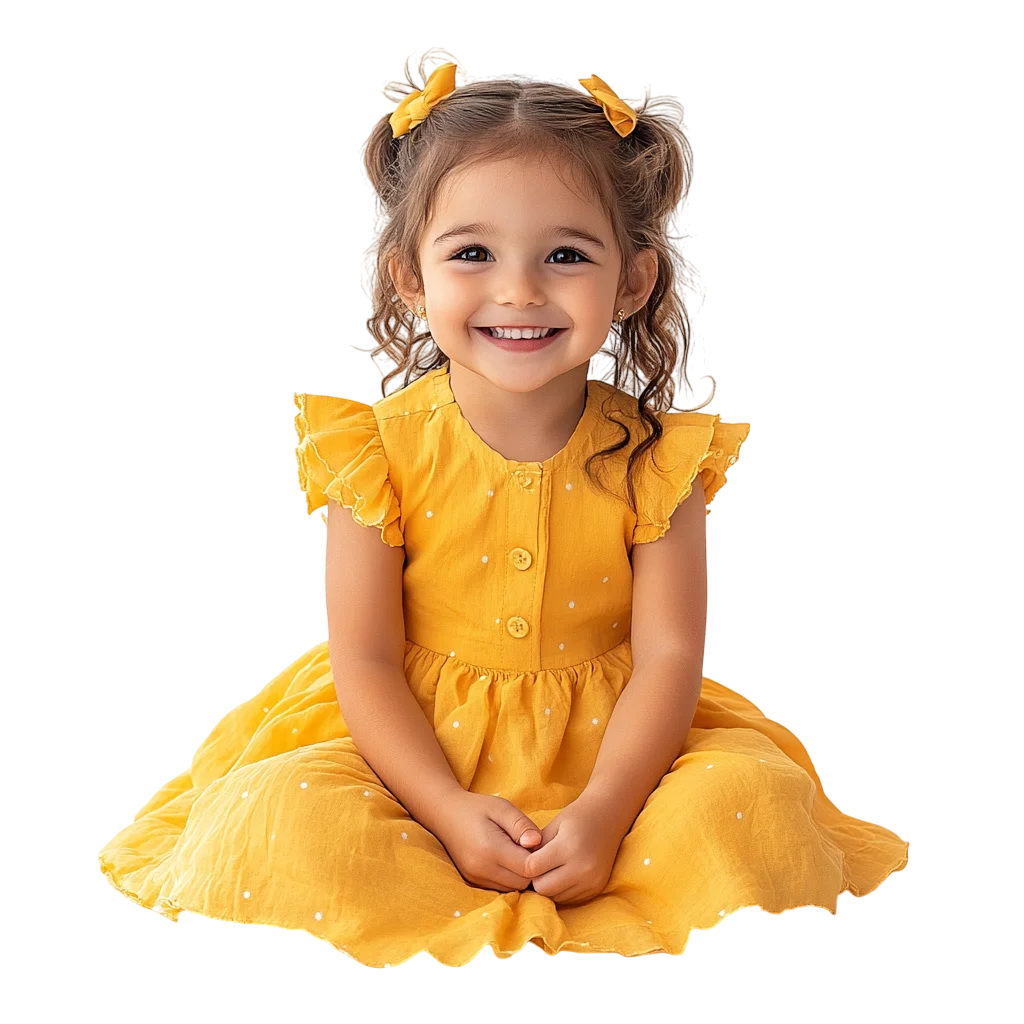 Smiling Little Girl In Yellow Dress Free PNG