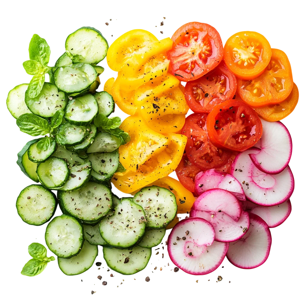 Fresh Sliced Vegetable Salad Flatlay PNG