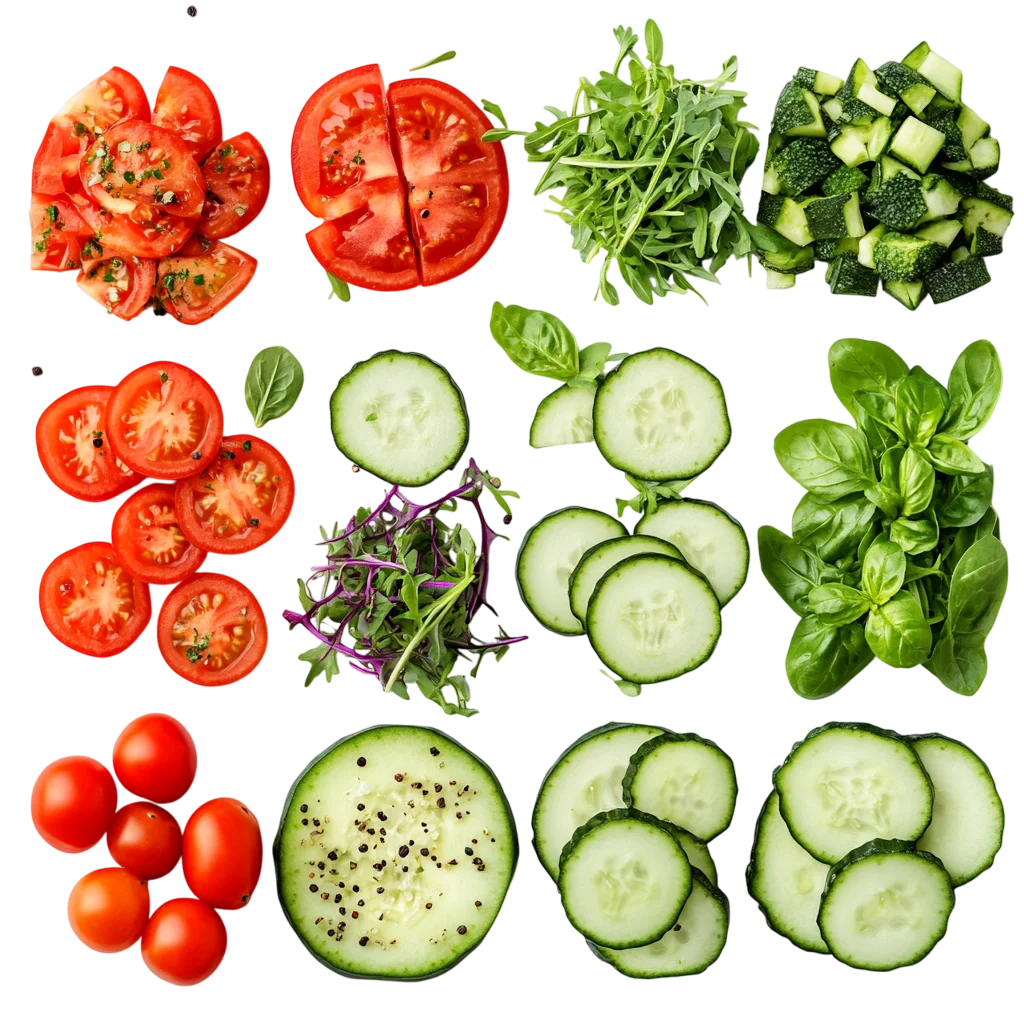 Fresh Sliced Vegetable Salad Ingredients PNG