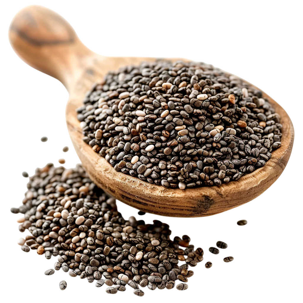 Fresh Chia Seeds Wooden Spoon Bowl PNG