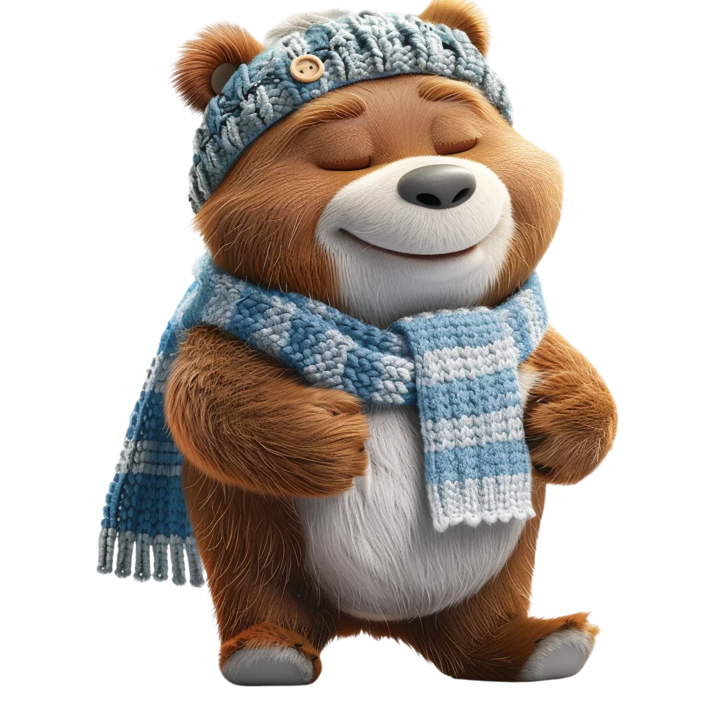 Cute Cartoon Winter Bear In Scarf Free PNG