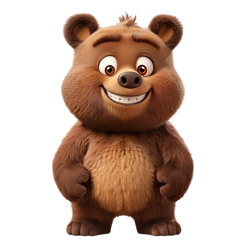 Cute Cartoon Brown Bear Standing Proud PNG