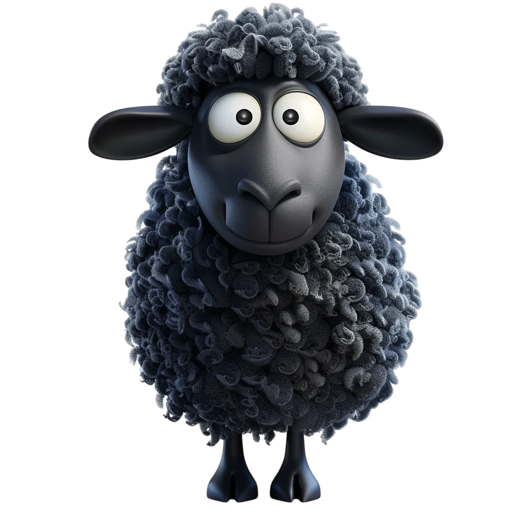 Cute Cartoon Black Sheep Standing PNG