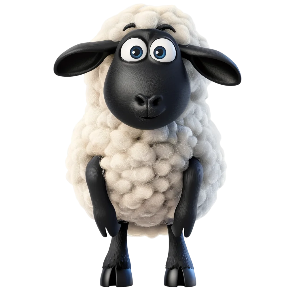 Cute Cartoon White Sheep Standing PNG