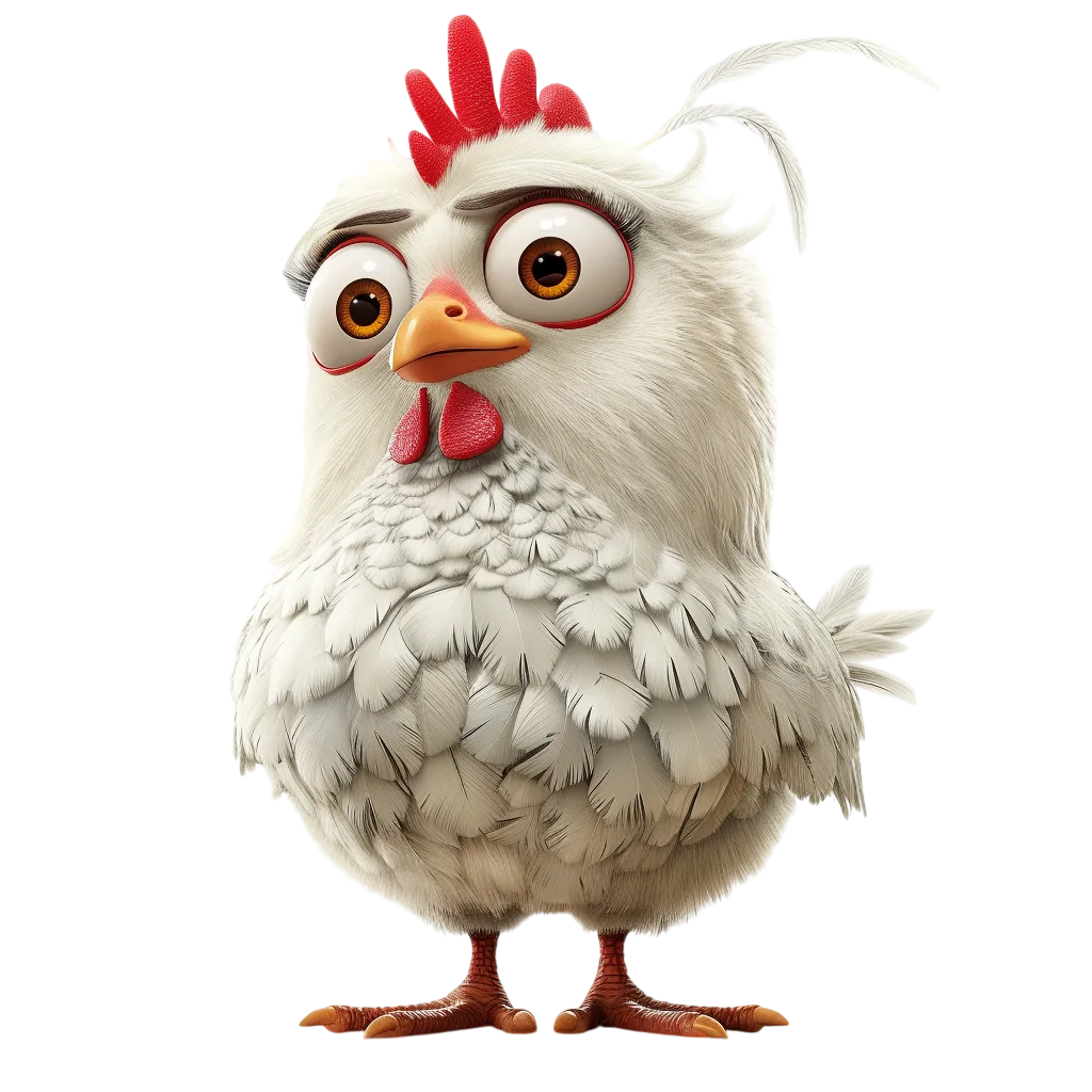 Cute Cartoon Fluffy White Hen Standing PNG