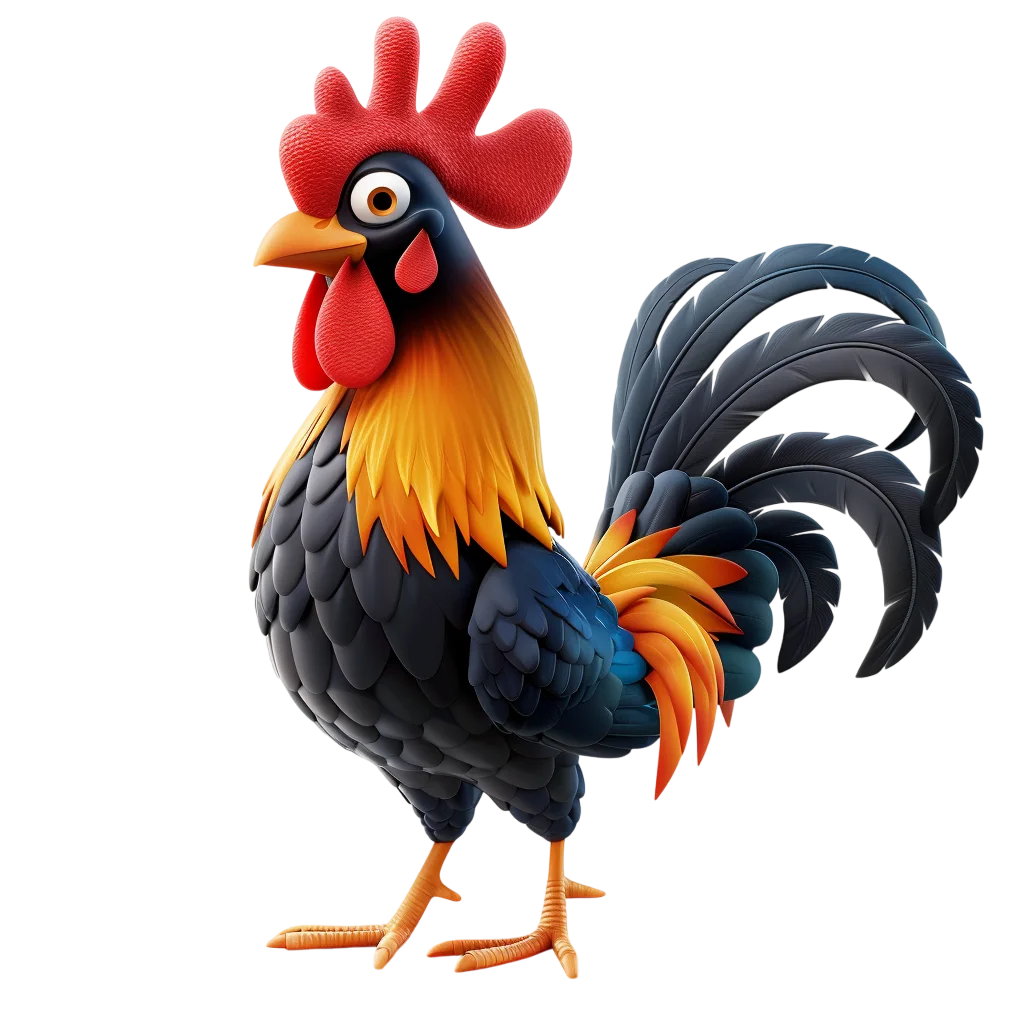 Cute Cartoon Rooster Colorful Plumage PNG
