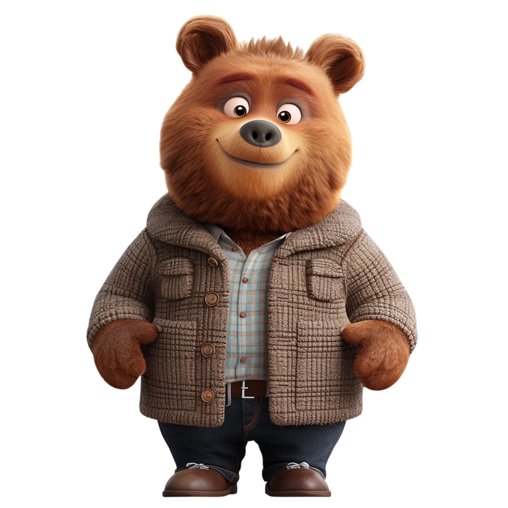 Cute Cartoon Brown Bear In Jacket PNG