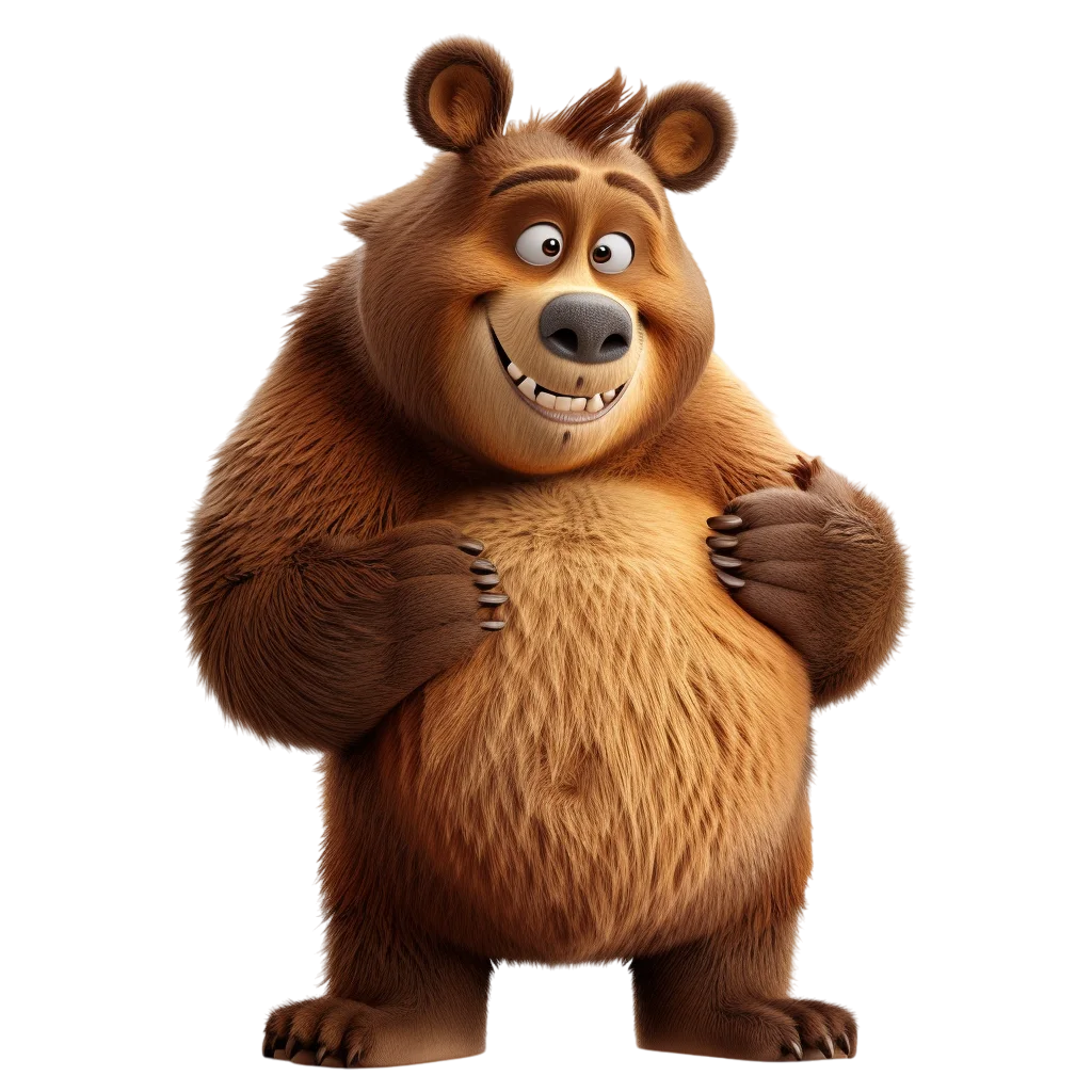 Cute Cartoon Brown Bear Standing PNG