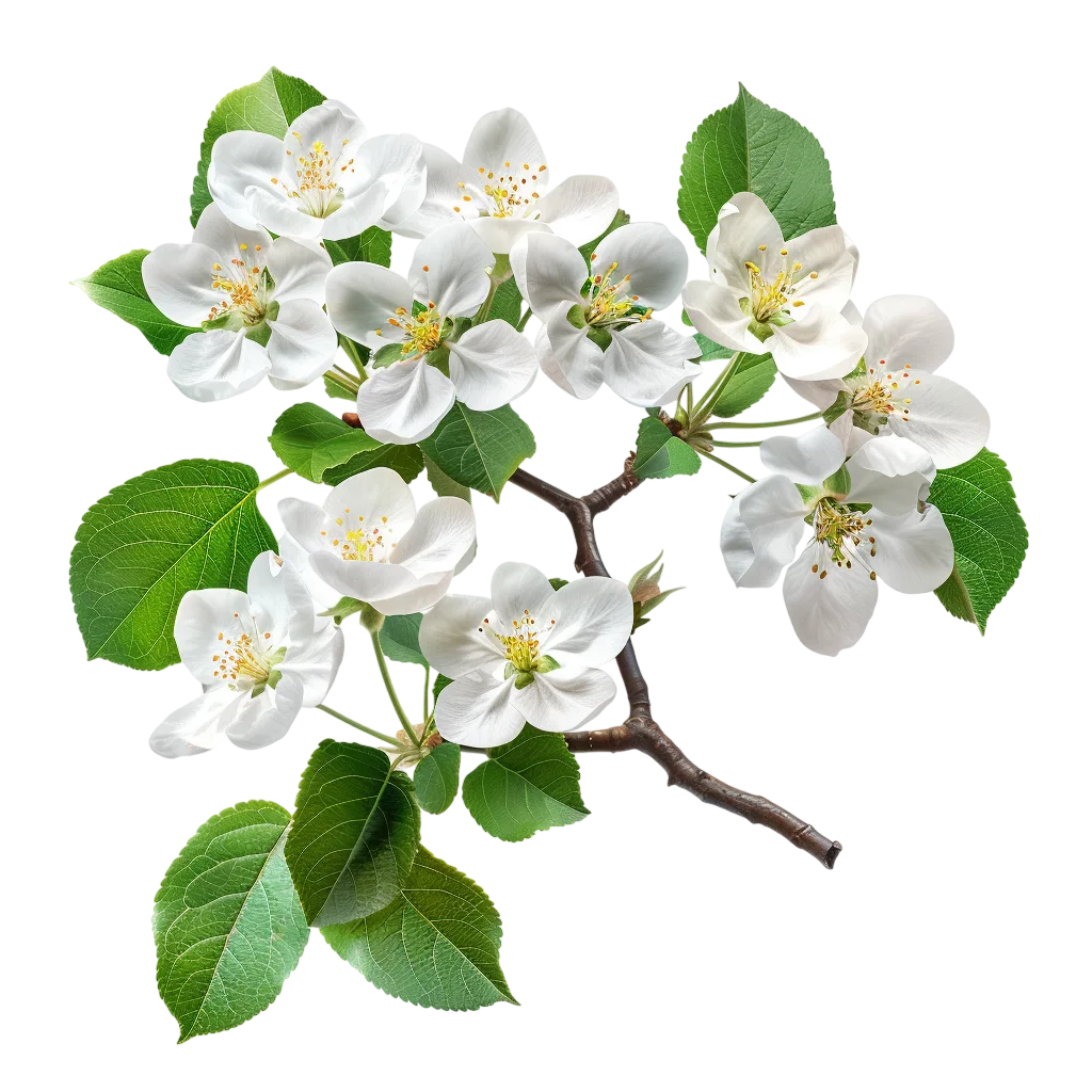 White Blossoms on a Leafy Branch Free PNG