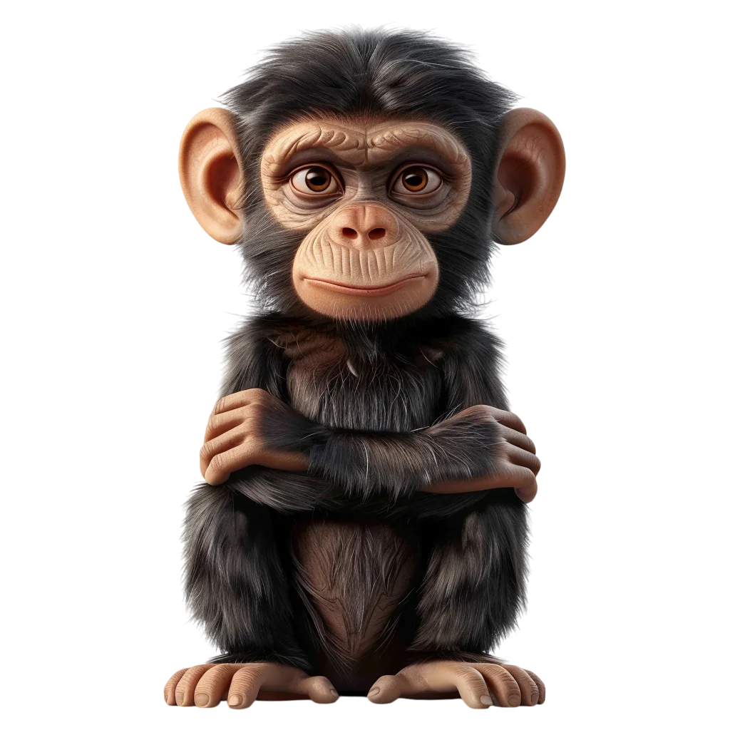 Cute Baby Chimpanzee Arms Crossed PNG