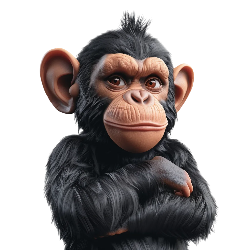 Cute Chimpanzee Ape Character Portrait PNG