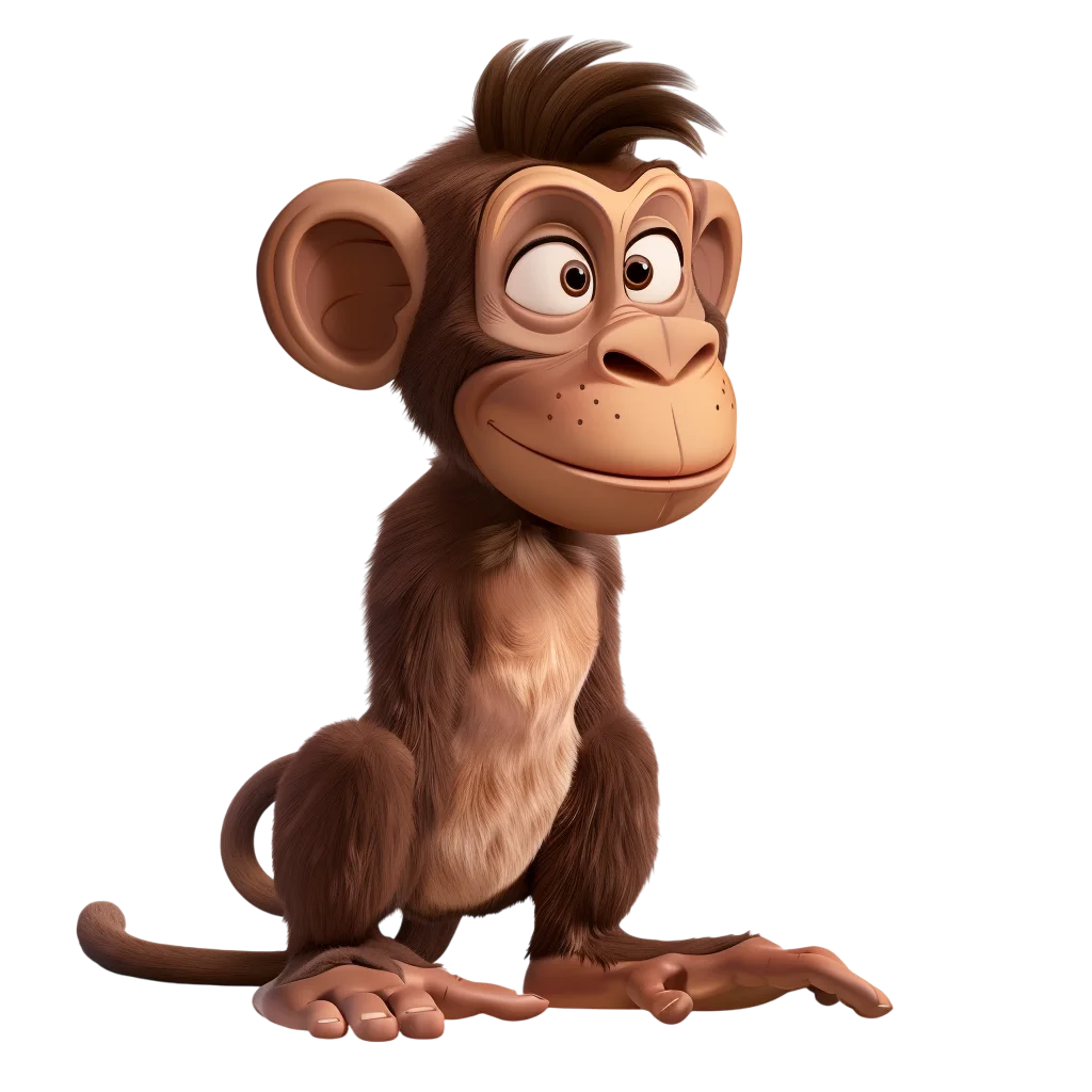 Cute Baby Monkey Character Sitting PNG