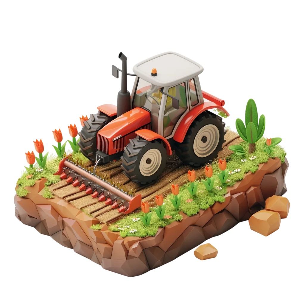 Farm Tractor On Soil Island Free PNG