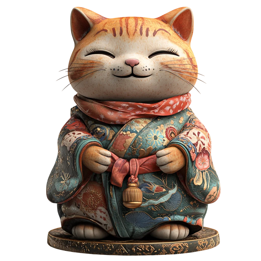 Smiling Kimono Cat Figurine Free PNG