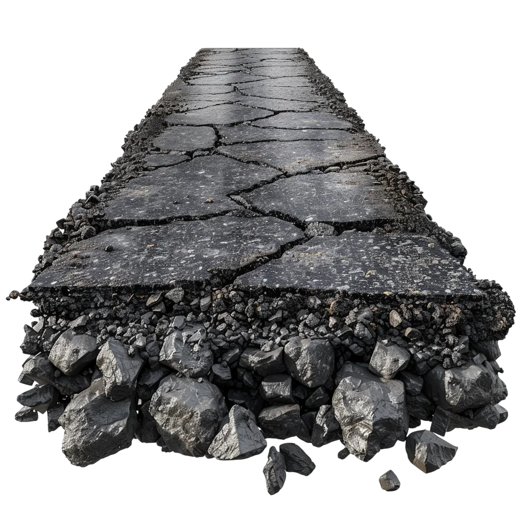 Cracked Asphalt Road Cross Section PNG