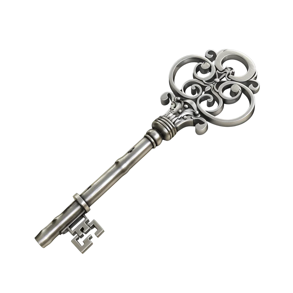 Vintage Silver Key Metal Free PNG Image