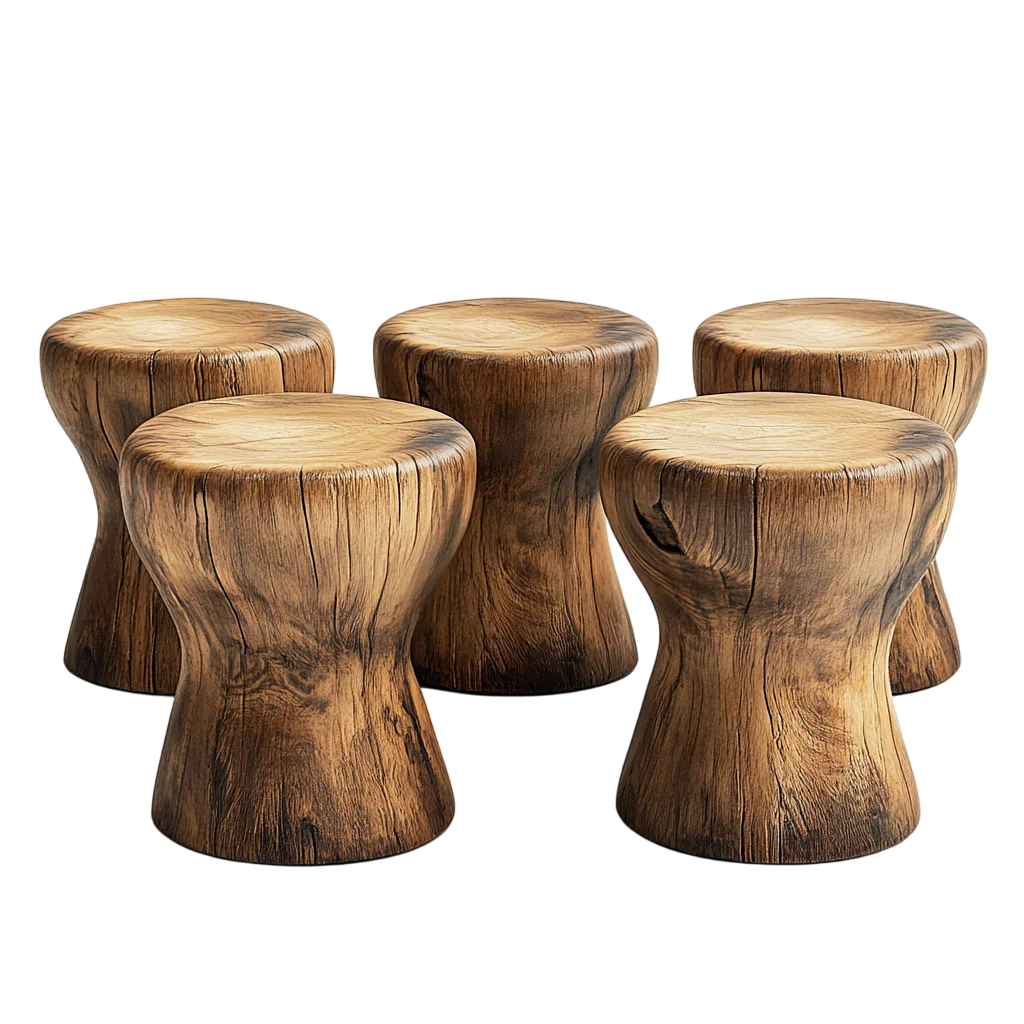 Five Rustic Wooden Stump Stools Free PNG