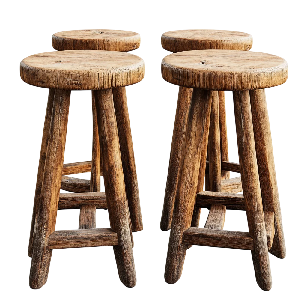 Rustic Wooden Bar Stools Pair Asset PNG