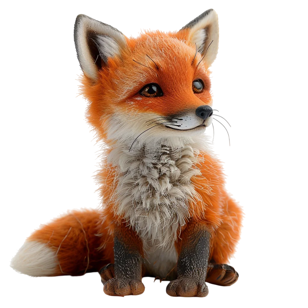 Cute Fluffy Red Fox Sitting Side View PNG