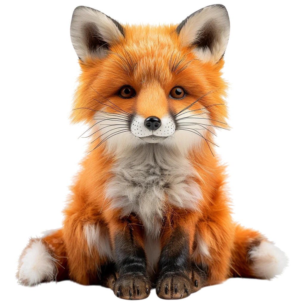 Cute Fluffy Red Fox Sitting Front View PNG