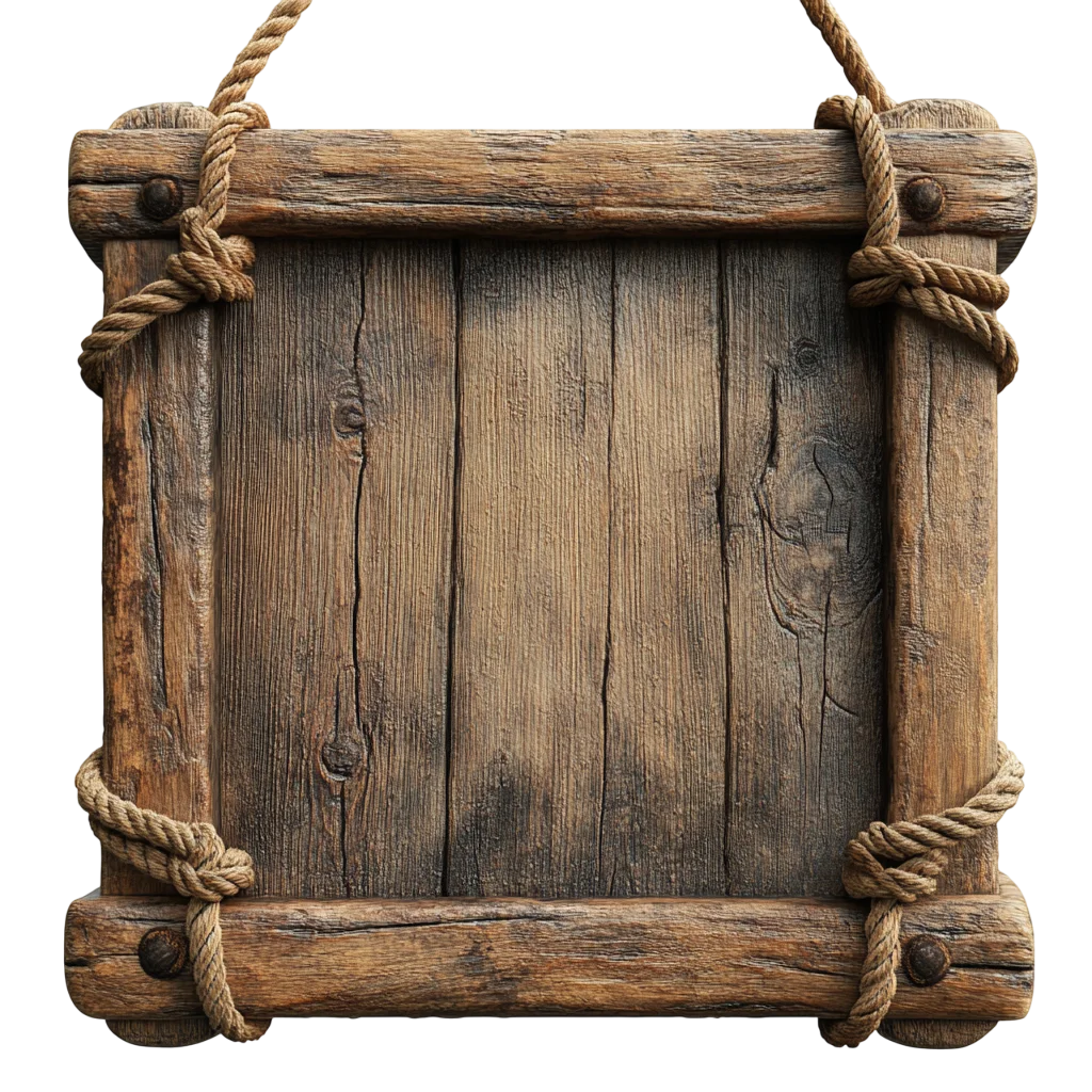 Rustic Wooden Sign Board With Rope PNG