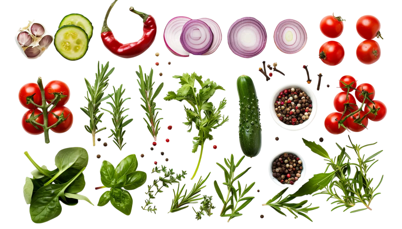 Food Ingredients and Herbs Pattern Free PNG Image