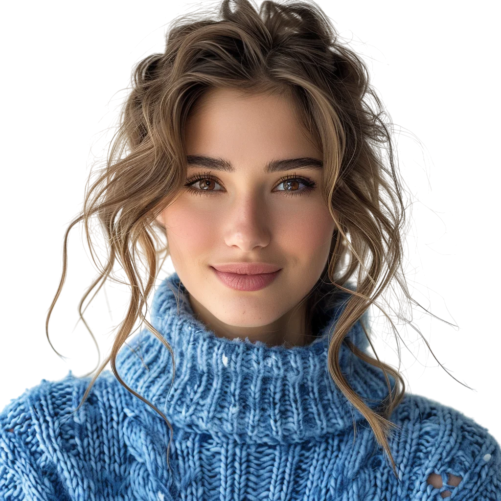 Blonde Woman in Blue Turtleneck Free PNG Image