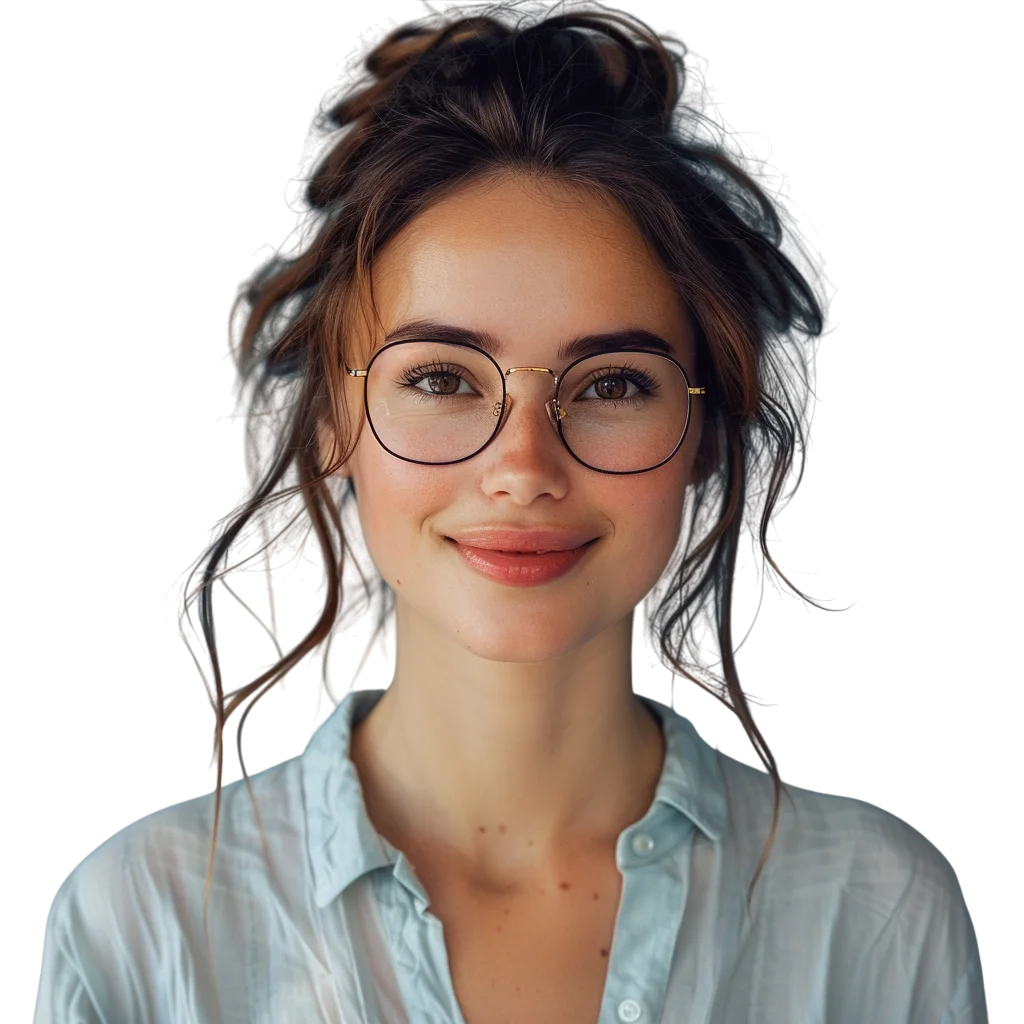 Woman with Glasses and Blue Shirt Free PNG Image