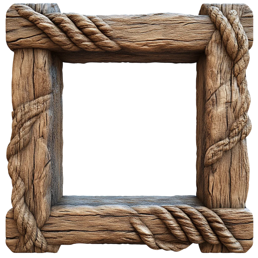 Rustic Wooden Frame With Rope Border PNG