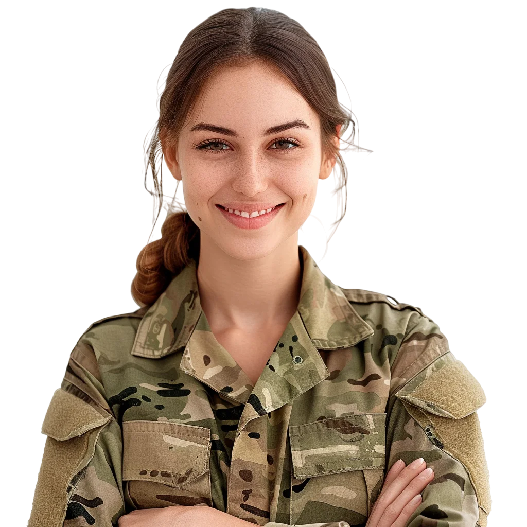 Female Soldier Smiling in Uniform Free PNG Image