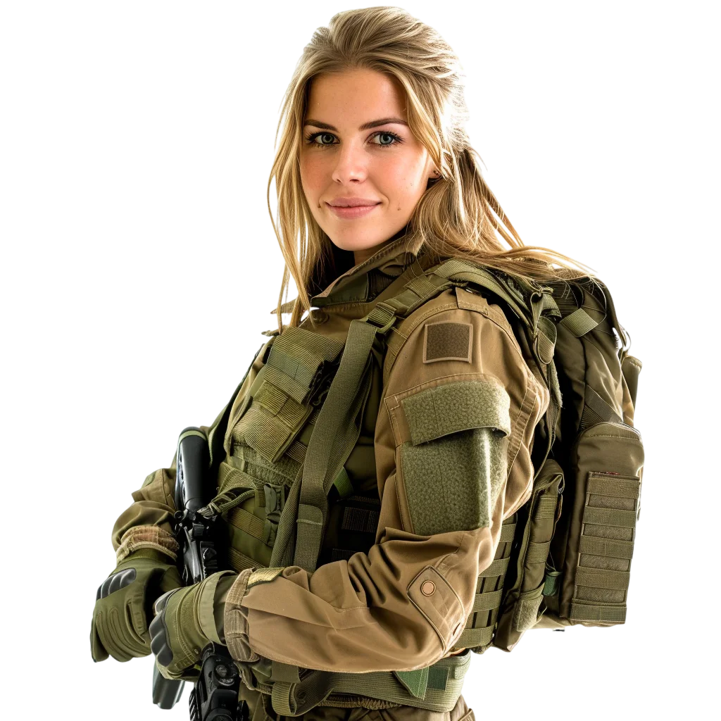 Female Soldier in Combat Gear Free PNG Image
