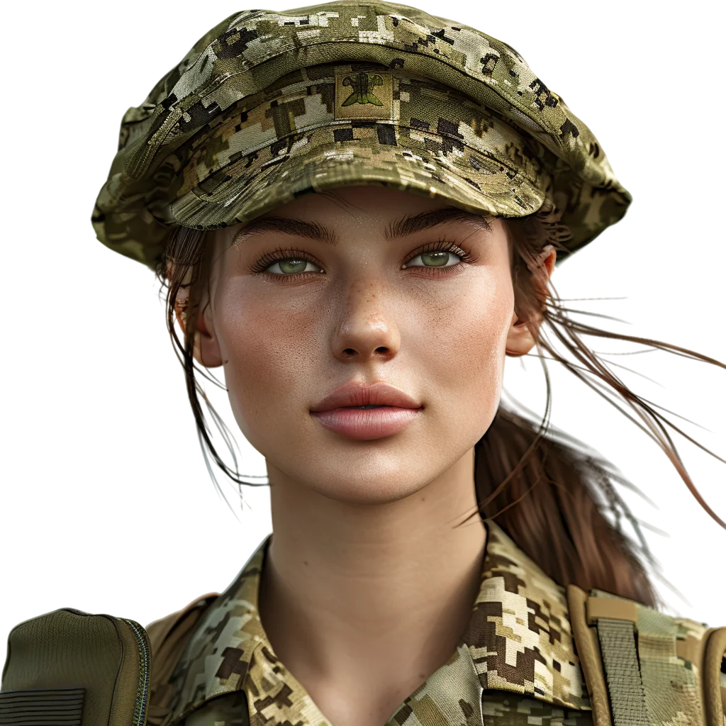 Female Soldier Wearing Camouflage Cap Free PNG Image