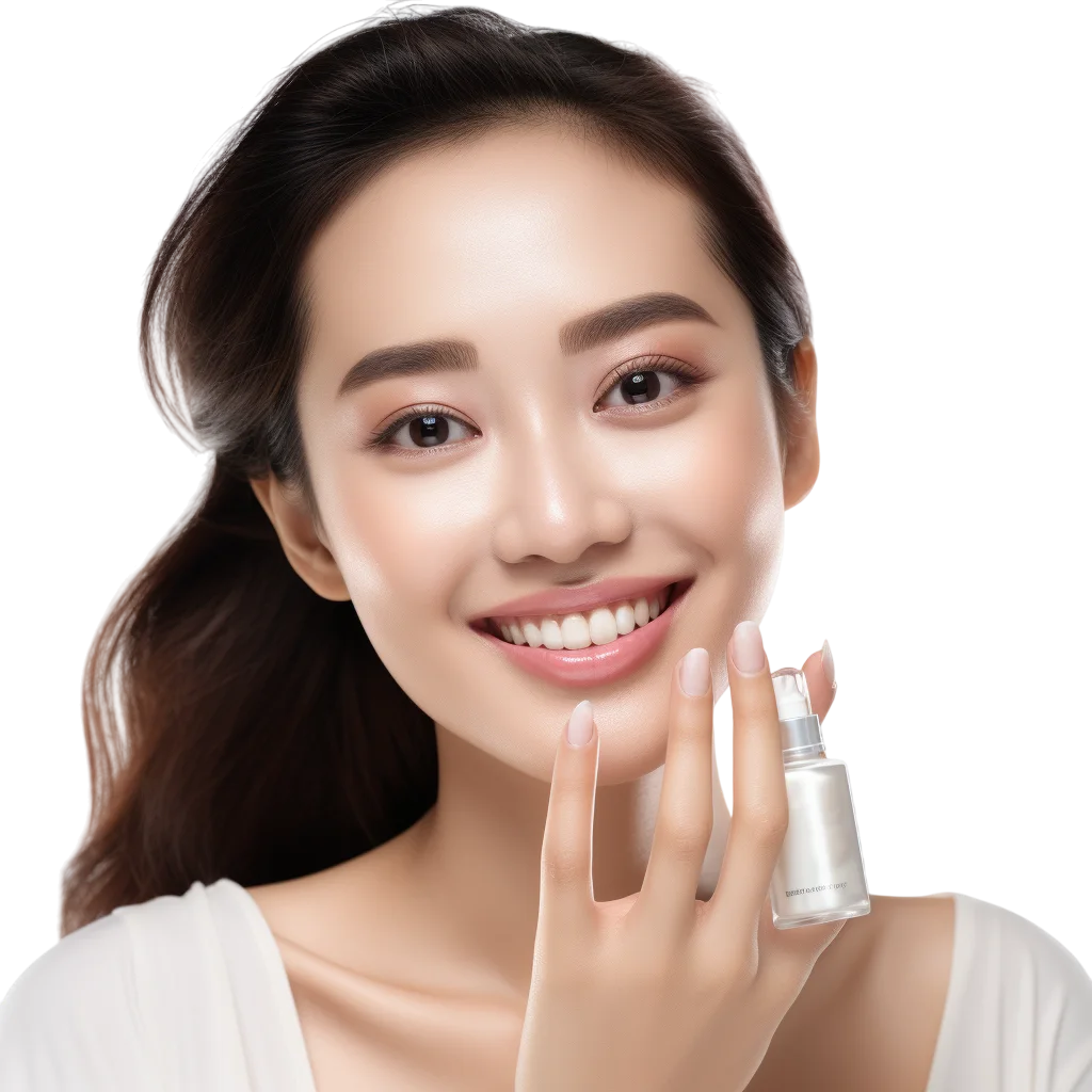Smiling Asian Woman Skincare Portrait PNG