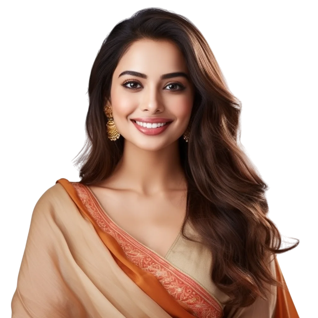 Indian Woman In Traditional Saree Smile PNG