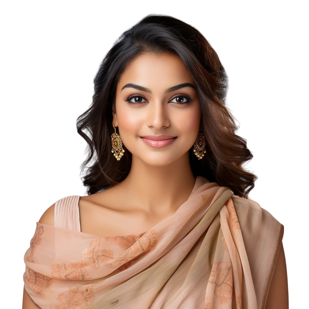 Indian Woman Saree Portrait Soft Smile PNG