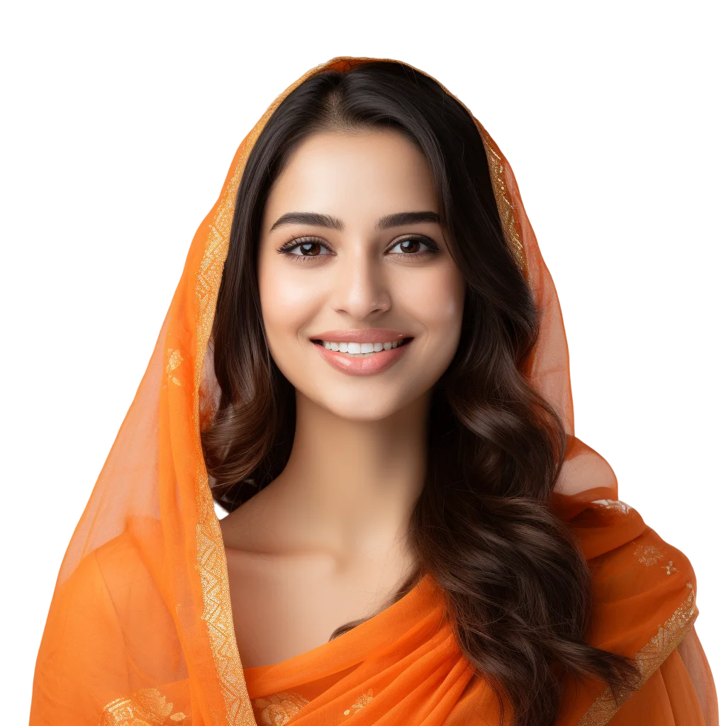 Indian Woman In Traditional Orange Saree PNG